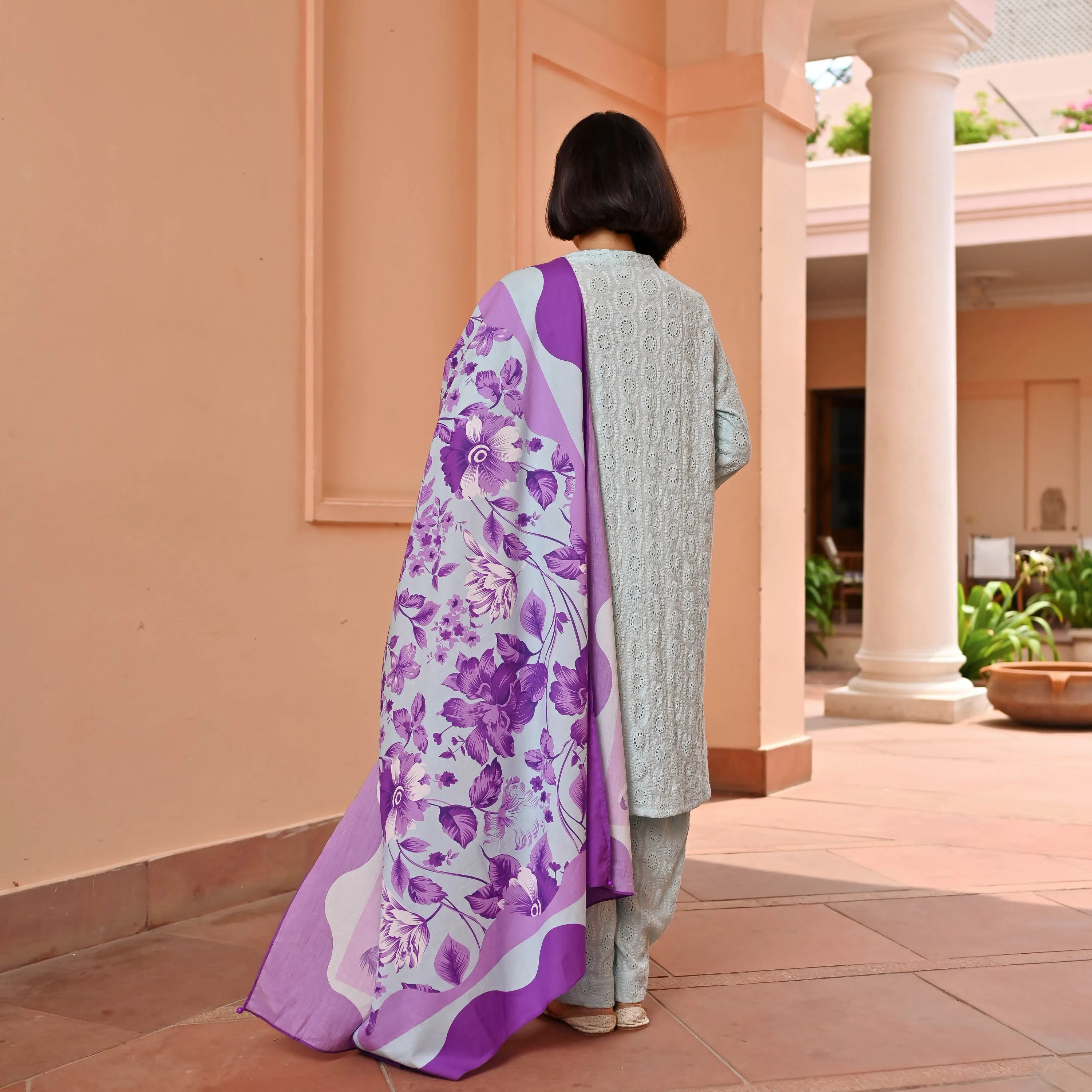 Blush Lilac Cotton Schiffli Suit Set