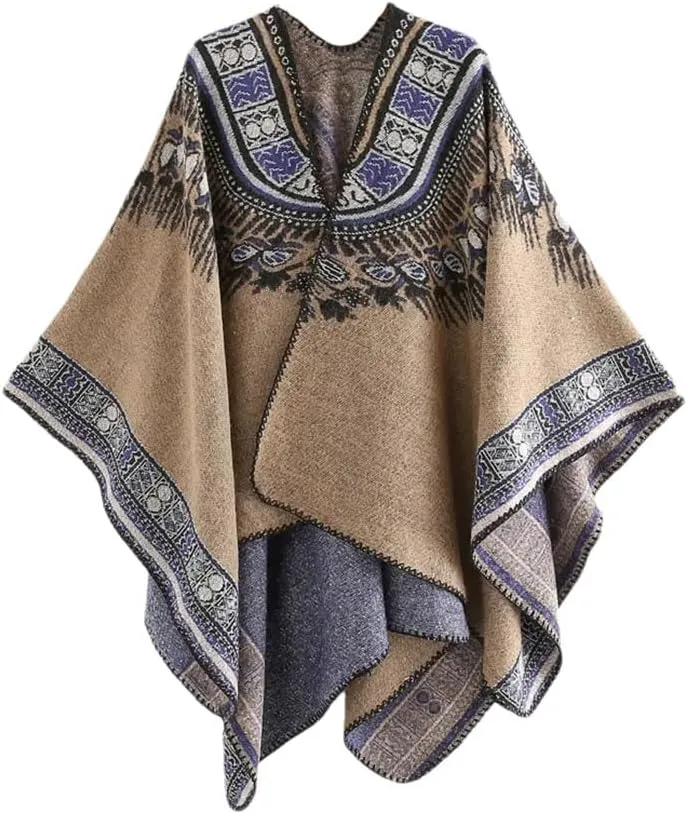 Bohemian Ethnic Style Collar Imitation Cashmere Warm Windproof Cape Tourism Photo Cloak