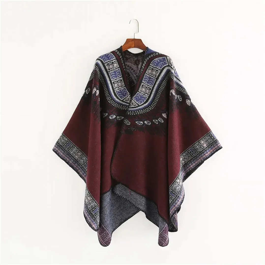 Bohemian Ethnic Style Collar Imitation Cashmere Warm Windproof Cape Tourism Photo Cloak