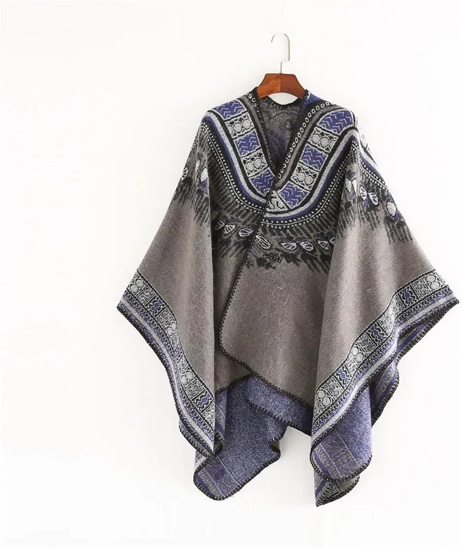 Bohemian Ethnic Style Collar Imitation Cashmere Warm Windproof Cape Tourism Photo Cloak