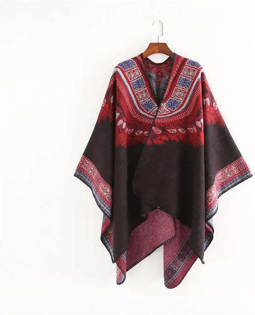 Bohemian Ethnic Style Collar Imitation Cashmere Warm Windproof Cape Tourism Photo Cloak