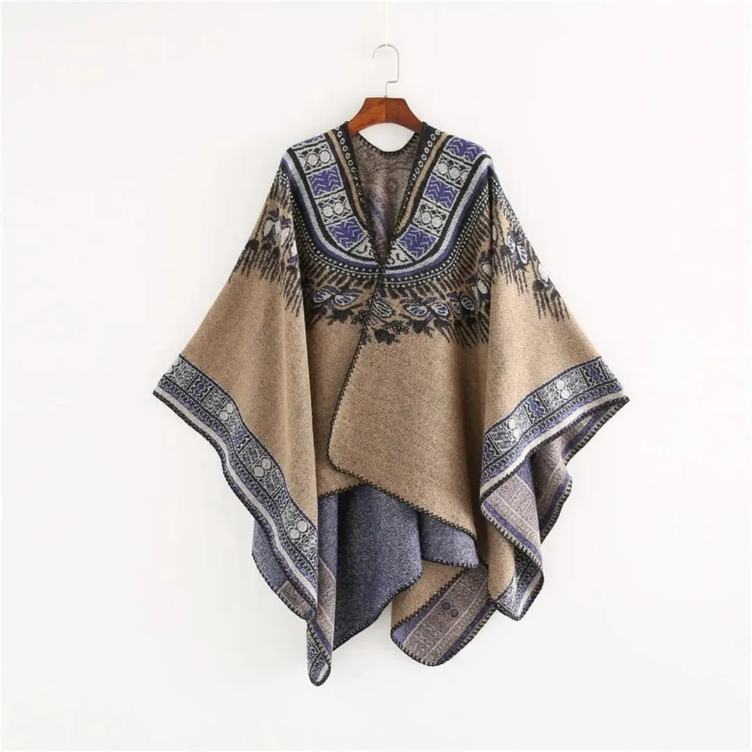 Bohemian Ethnic Style Collar Imitation Cashmere Warm Windproof Cape Tourism Photo Cloak