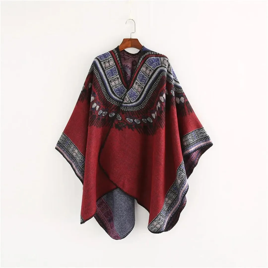 Bohemian Ethnic Style Collar Imitation Cashmere Warm Windproof Cape Tourism Photo Cloak