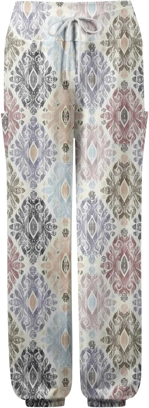 Boho Pants for Women - Hippie Harem Pants Women - Womens Flowy Pant with Pockets Comfy Bohemian Flowy Hippie Clothes A0