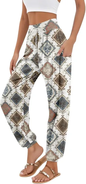 Boho Pants for Women - Hippie Harem Pants Women - Womens Flowy Pant with Pockets Comfy Bohemian Flowy Hippie Clothes A0
