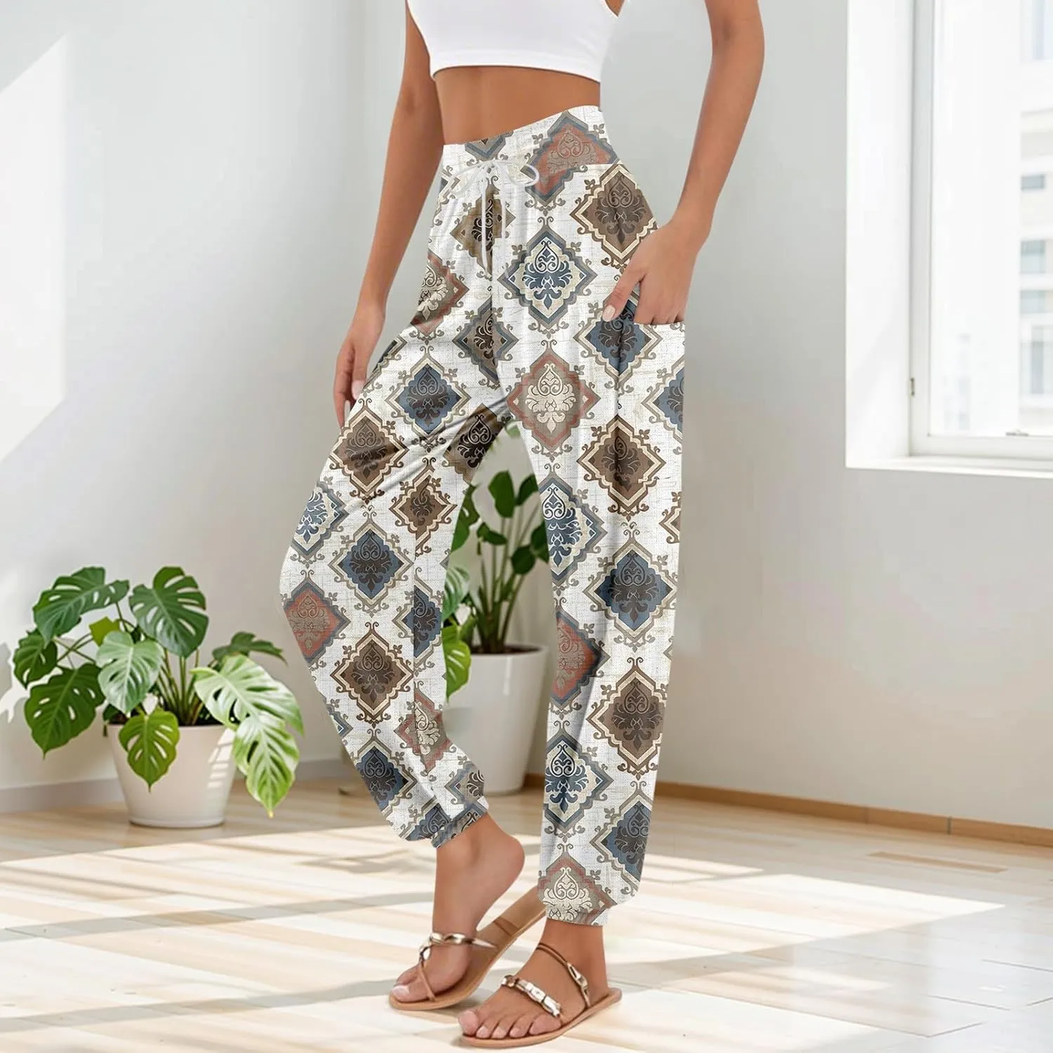 Boho Pants for Women - Hippie Harem Pants Women - Womens Flowy Pant with Pockets Comfy Bohemian Flowy Hippie Clothes A0