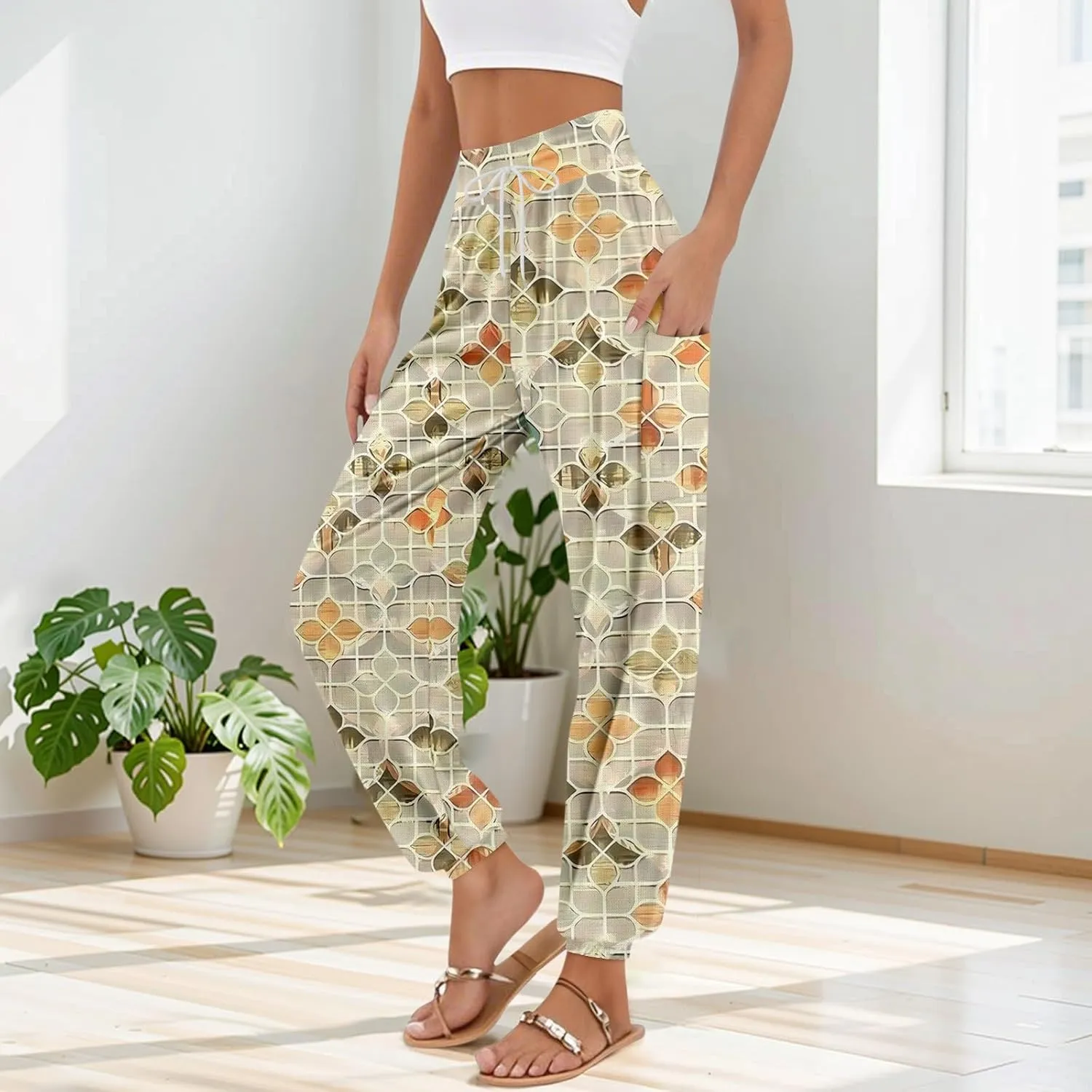 Boho Pants for Women - Hippie Harem Pants Women - Womens Flowy Pant with Pockets Comfy Bohemian Flowy Hippie Clothes A0