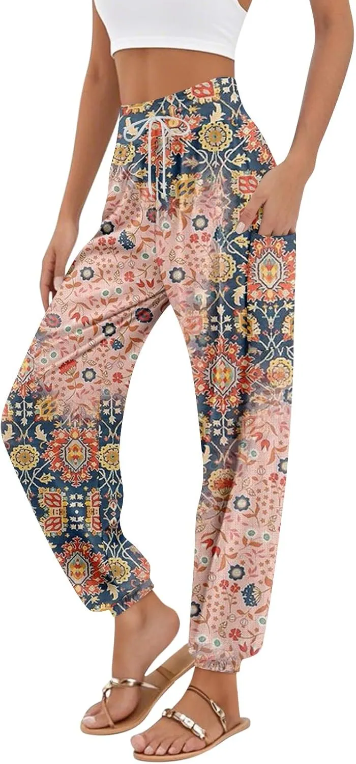 Boho Pants for Women - Hippie Harem Pants Women - Womens Flowy Pant with Pockets Comfy Bohemian Flowy Hippie Clothes E1