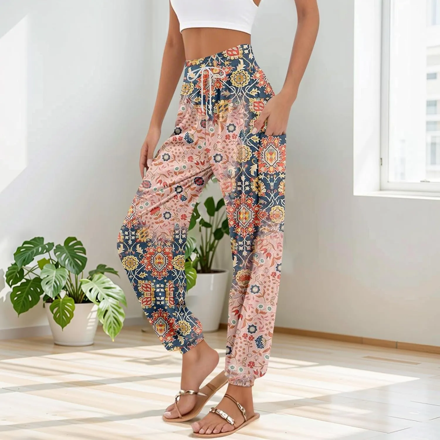 Boho Pants for Women - Hippie Harem Pants Women - Womens Flowy Pant with Pockets Comfy Bohemian Flowy Hippie Clothes E1
