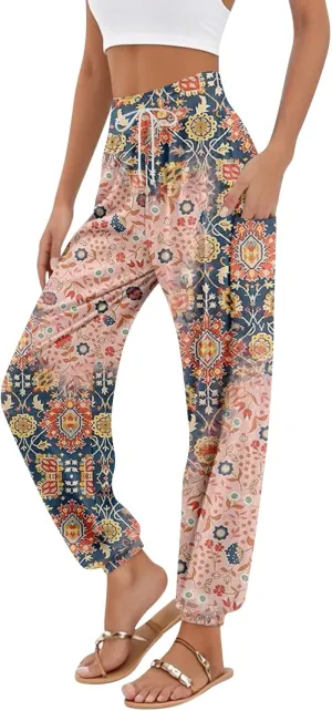 Boho Pants for Women - Hippie Harem Pants Women - Womens Flowy Pant with Pockets Comfy Bohemian Flowy Hippie Clothes E1