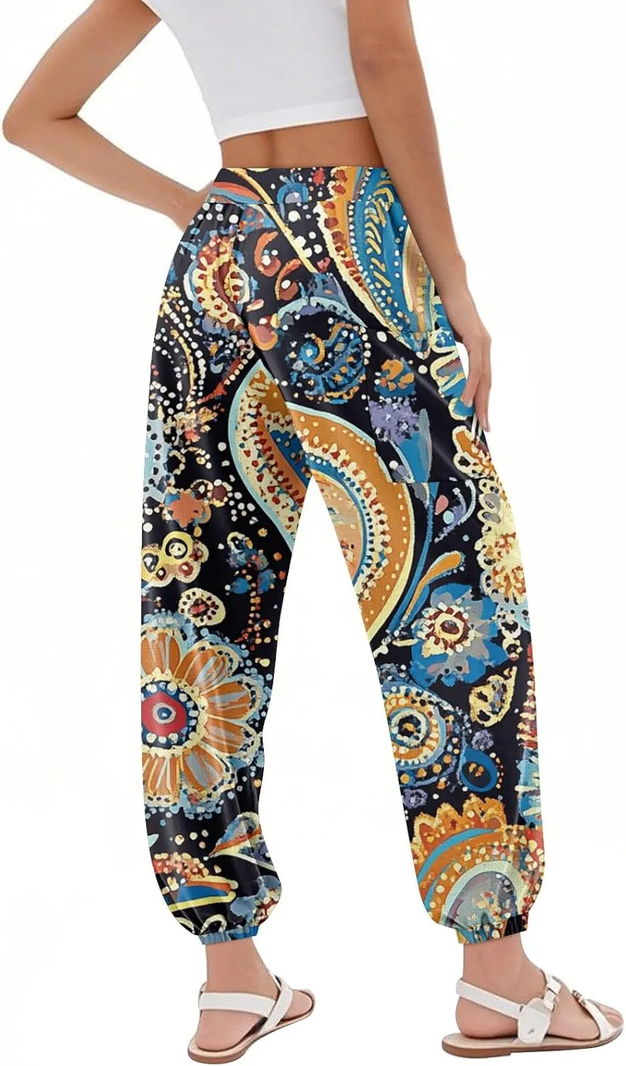 Boho Pants for Women - Hippie Harem Pants Women - Womens Flowy Pant with Pockets Comfy Bohemian Flowy Hippie Clothes H0