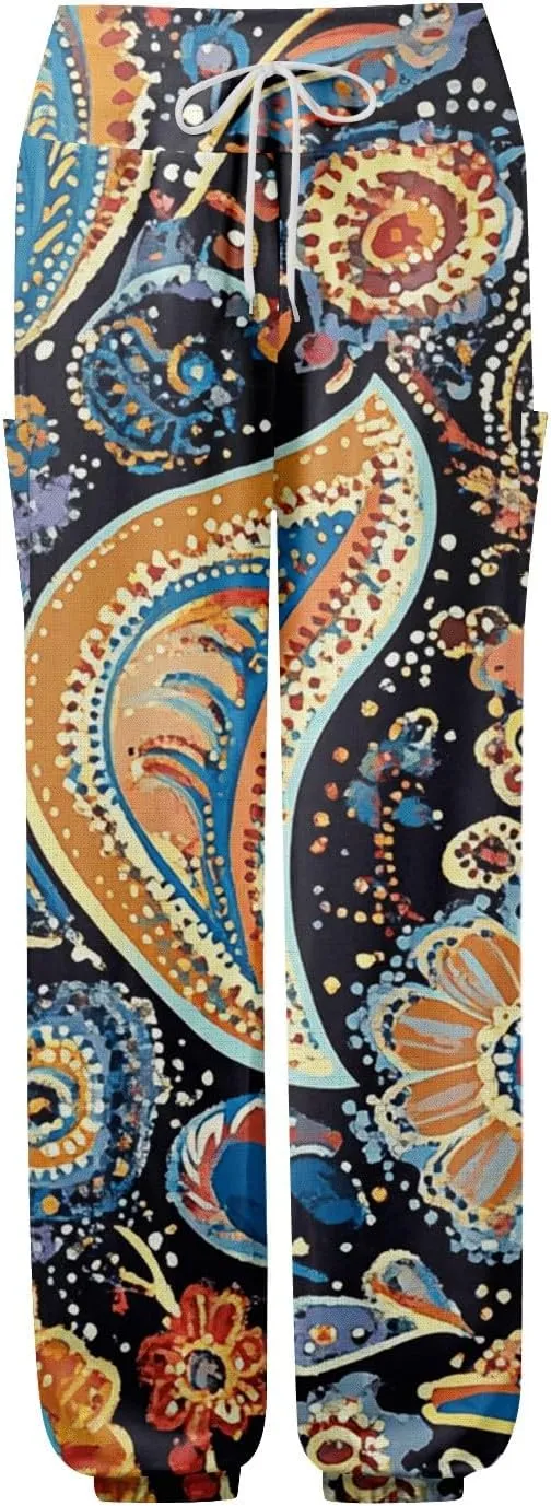 Boho Pants for Women - Hippie Harem Pants Women - Womens Flowy Pant with Pockets Comfy Bohemian Flowy Hippie Clothes H0