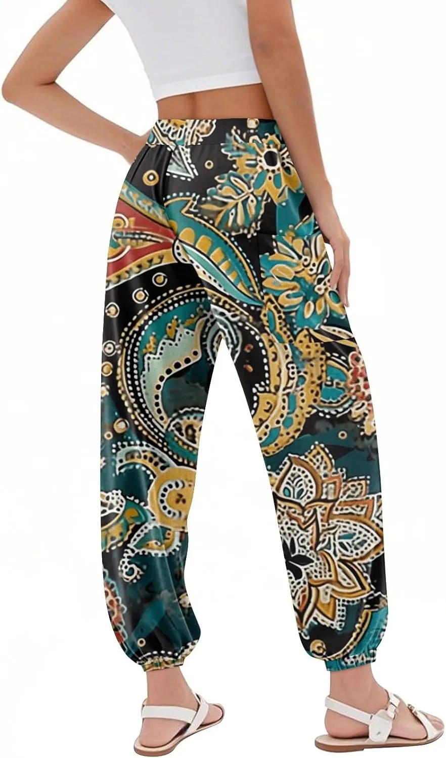 Boho Pants for Women - Hippie Harem Pants Women - Womens Flowy Pant with Pockets Comfy Bohemian Flowy Hippie Clothes H0