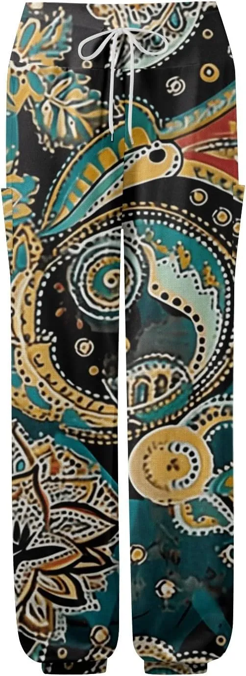Boho Pants for Women - Hippie Harem Pants Women - Womens Flowy Pant with Pockets Comfy Bohemian Flowy Hippie Clothes H0