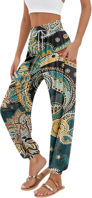 Boho Pants for Women - Hippie Harem Pants Women - Womens Flowy Pant with Pockets Comfy Bohemian Flowy Hippie Clothes H0