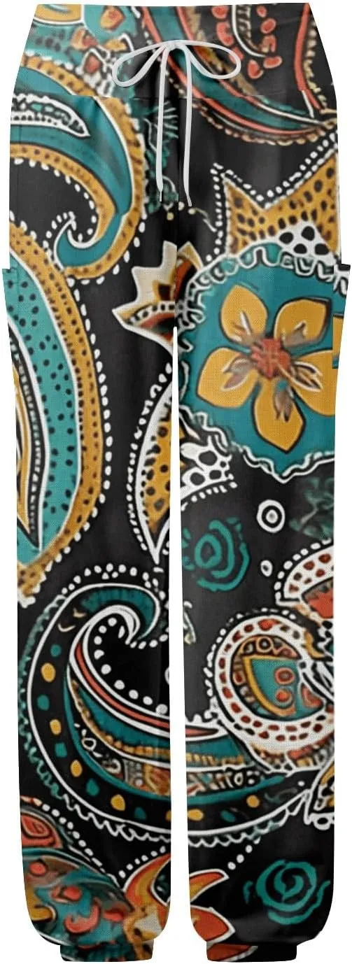Boho Pants for Women - Hippie Harem Pants Women - Womens Flowy Pant with Pockets Comfy Bohemian Flowy Hippie Clothes H0