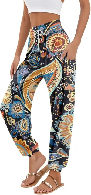Boho Pants for Women - Hippie Harem Pants Women - Womens Flowy Pant with Pockets Comfy Bohemian Flowy Hippie Clothes H0