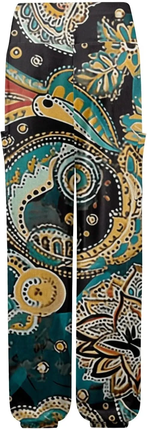 Boho Pants for Women - Hippie Harem Pants Women - Womens Flowy Pant with Pockets Comfy Bohemian Flowy Hippie Clothes H0