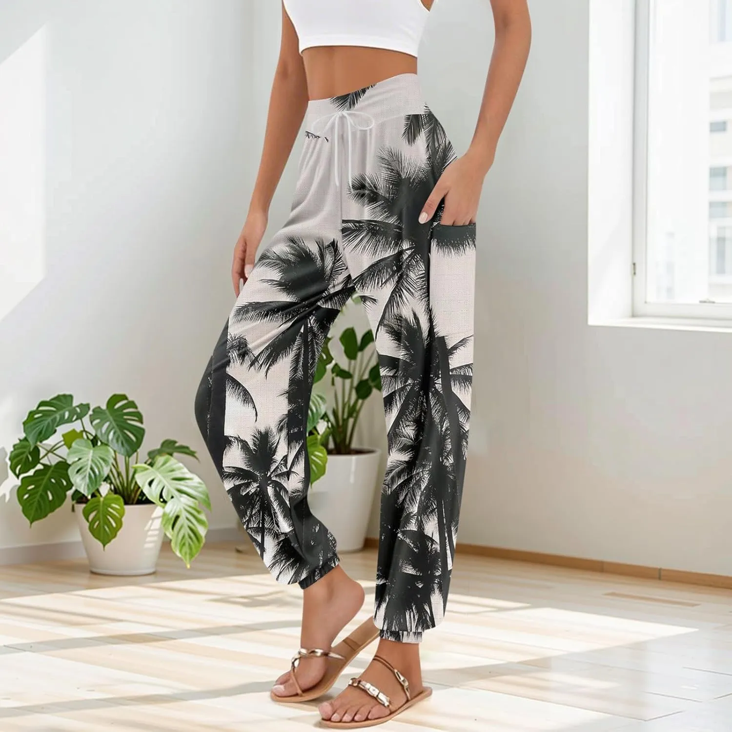 Boho Pants for Women - Hippie Harem Pants Women - Womens Flowy Pant with Pockets Comfy Bohemian Flowy Hippie Clothes I1