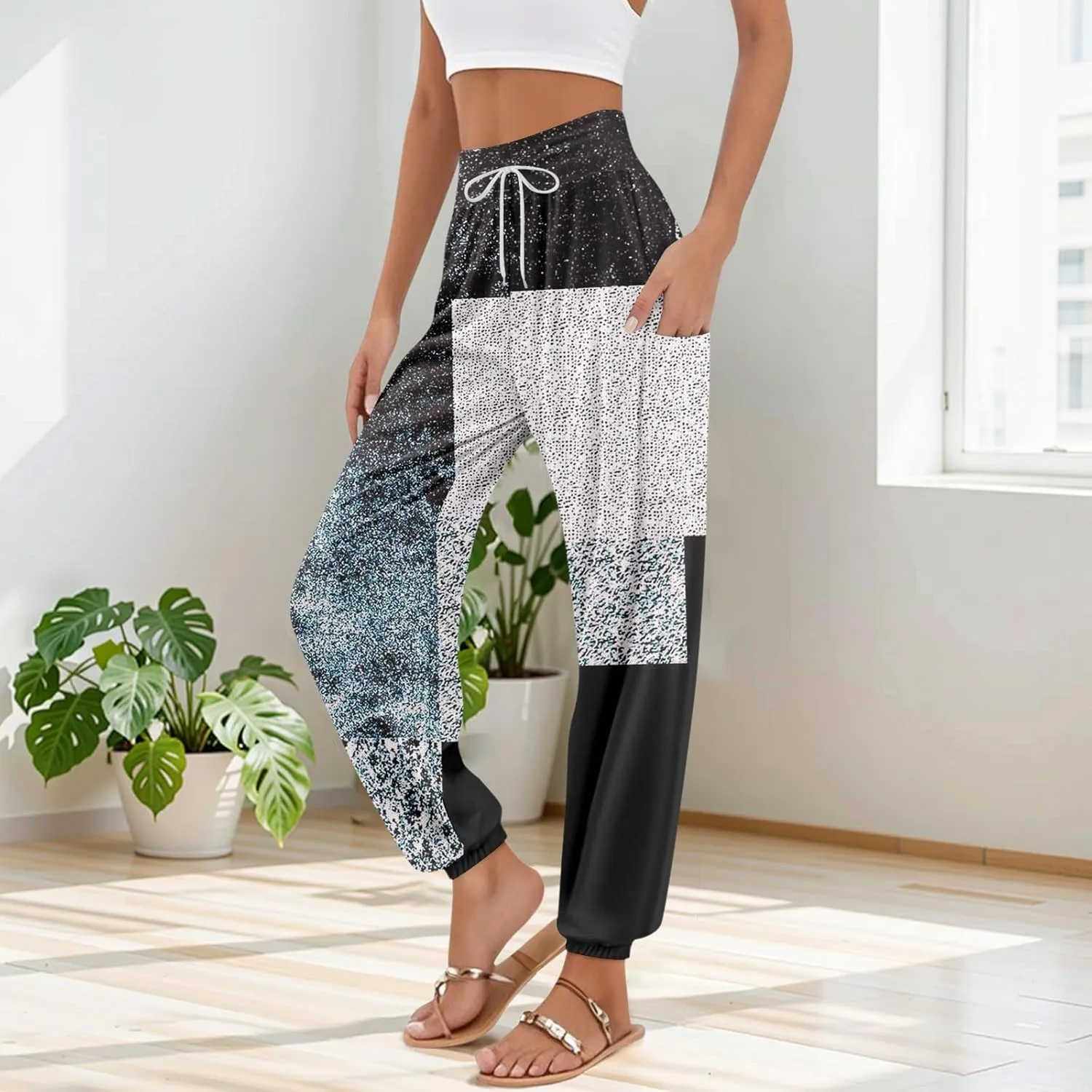 Boho Pants for Women - Hippie Harem Pants Women - Womens Flowy Pant with Pockets Comfy Bohemian Flowy Hippie Clothes K0