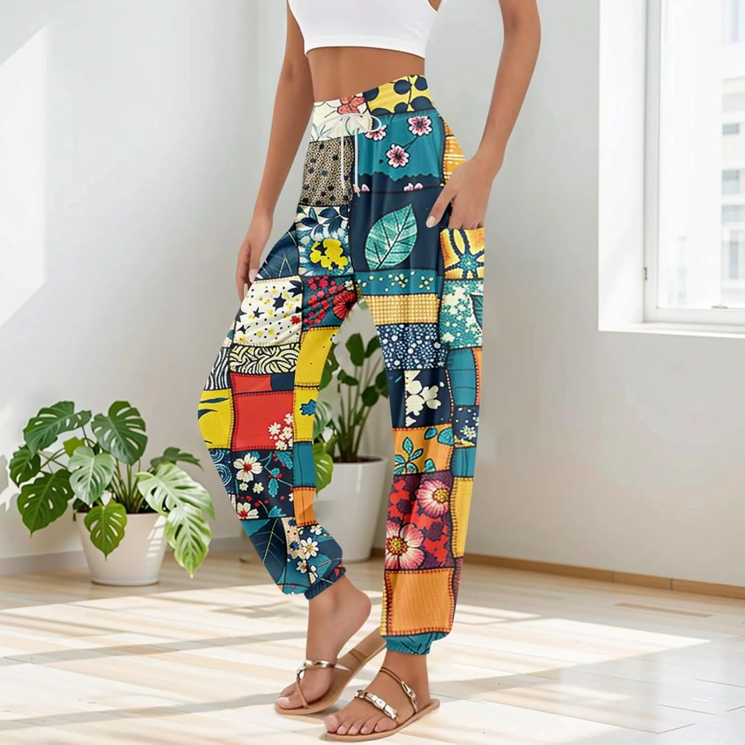 Boho Pants for Women - Hippie Harem Pants Women - Womens Flowy Pant with Pockets Comfy Bohemian Flowy Hippie Clothes L0
