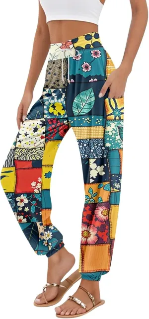 Boho Pants for Women - Hippie Harem Pants Women - Womens Flowy Pant with Pockets Comfy Bohemian Flowy Hippie Clothes L0