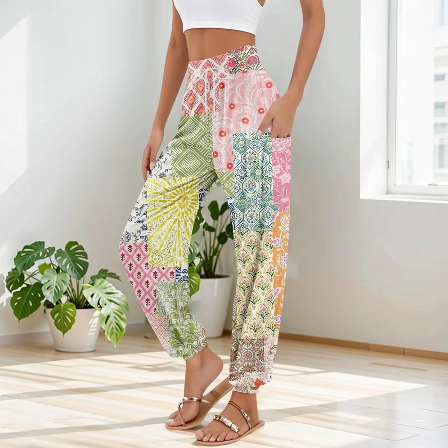 Boho Pants for Women - Hippie Harem Pants Women - Womens Flowy Pant with Pockets Comfy Bohemian Flowy Hippie Clothes L0