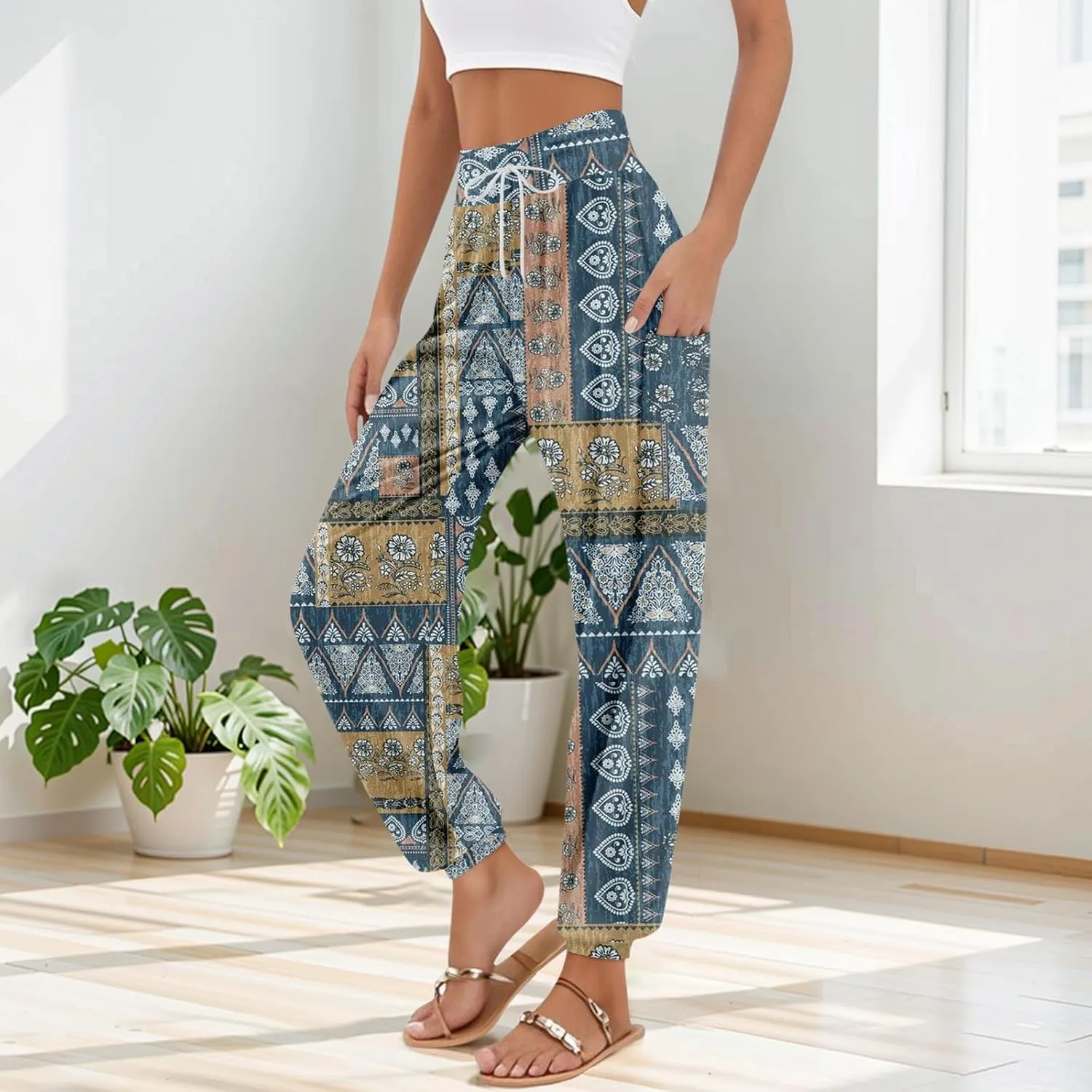Boho Pants for Women - Hippie Harem Pants Women - Womens Flowy Pant with Pockets Comfy Bohemian Flowy Hippie Clothes L0