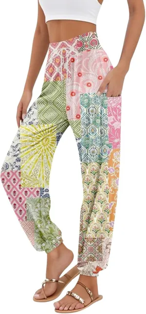 Boho Pants for Women - Hippie Harem Pants Women - Womens Flowy Pant with Pockets Comfy Bohemian Flowy Hippie Clothes L0