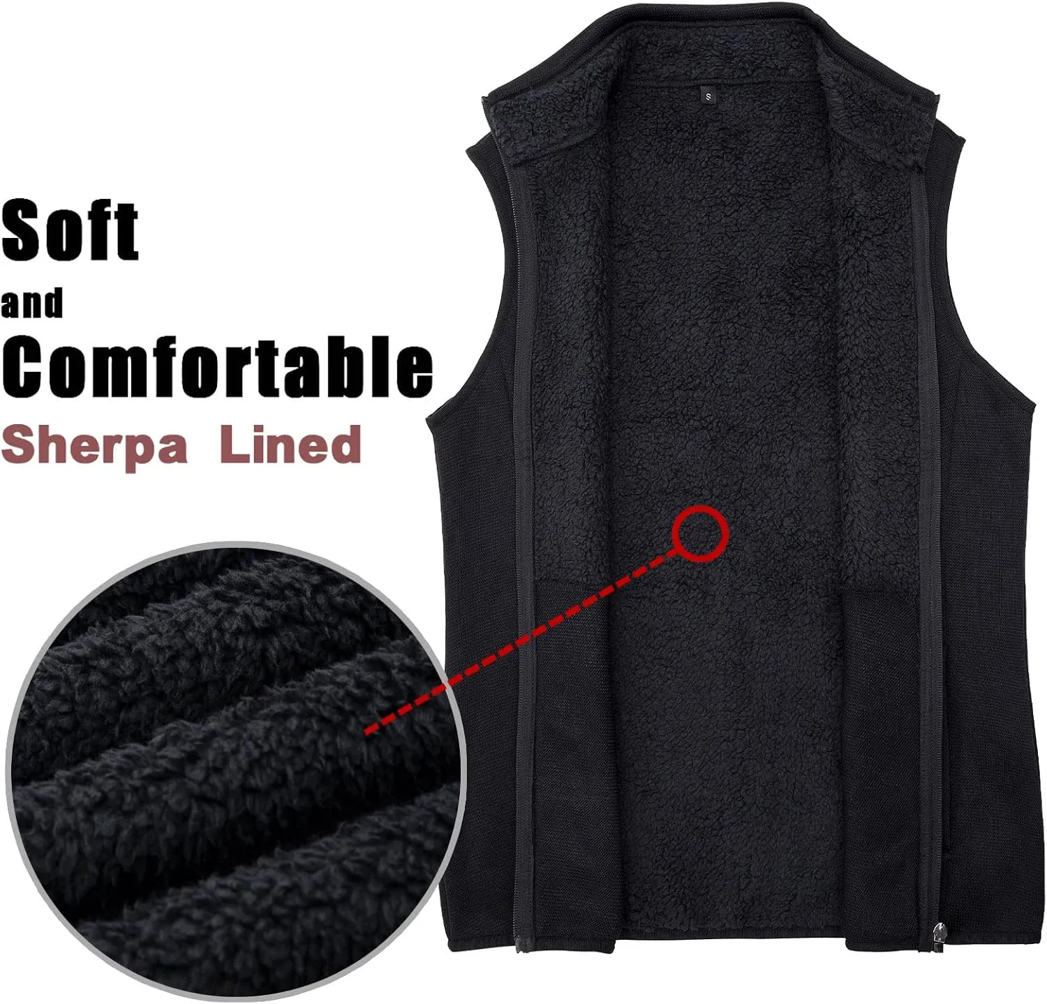 Bonnorth Women's Zip Up Sweater Fleece Vest, Sherpa Lined Windproof Warm Vest with Pocket