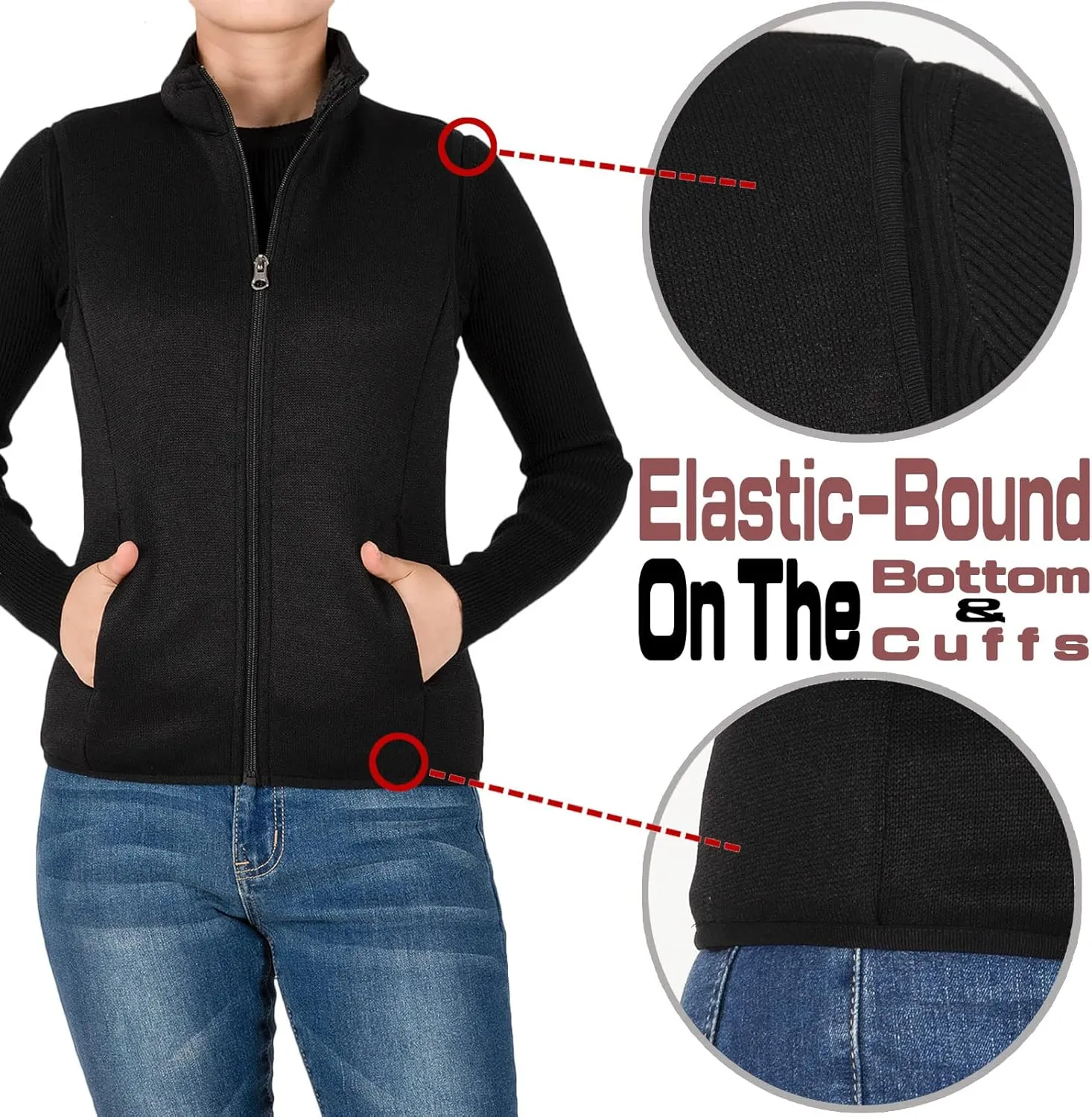 Bonnorth Women's Zip Up Sweater Fleece Vest, Sherpa Lined Windproof Warm Vest with Pocket