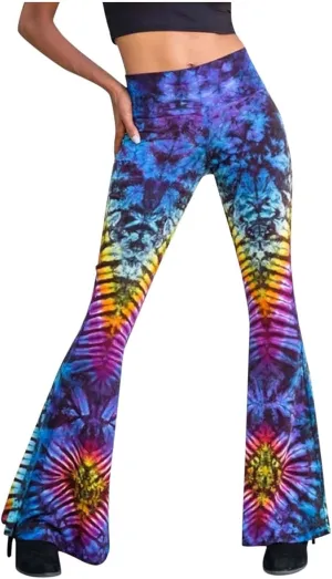 Bootcut Yoga Pants for Women Casual Stripes Tie Dye Work Pants Cross Over Flared Yoga Pants Womens Bootleg Yoga Pants Multicolor