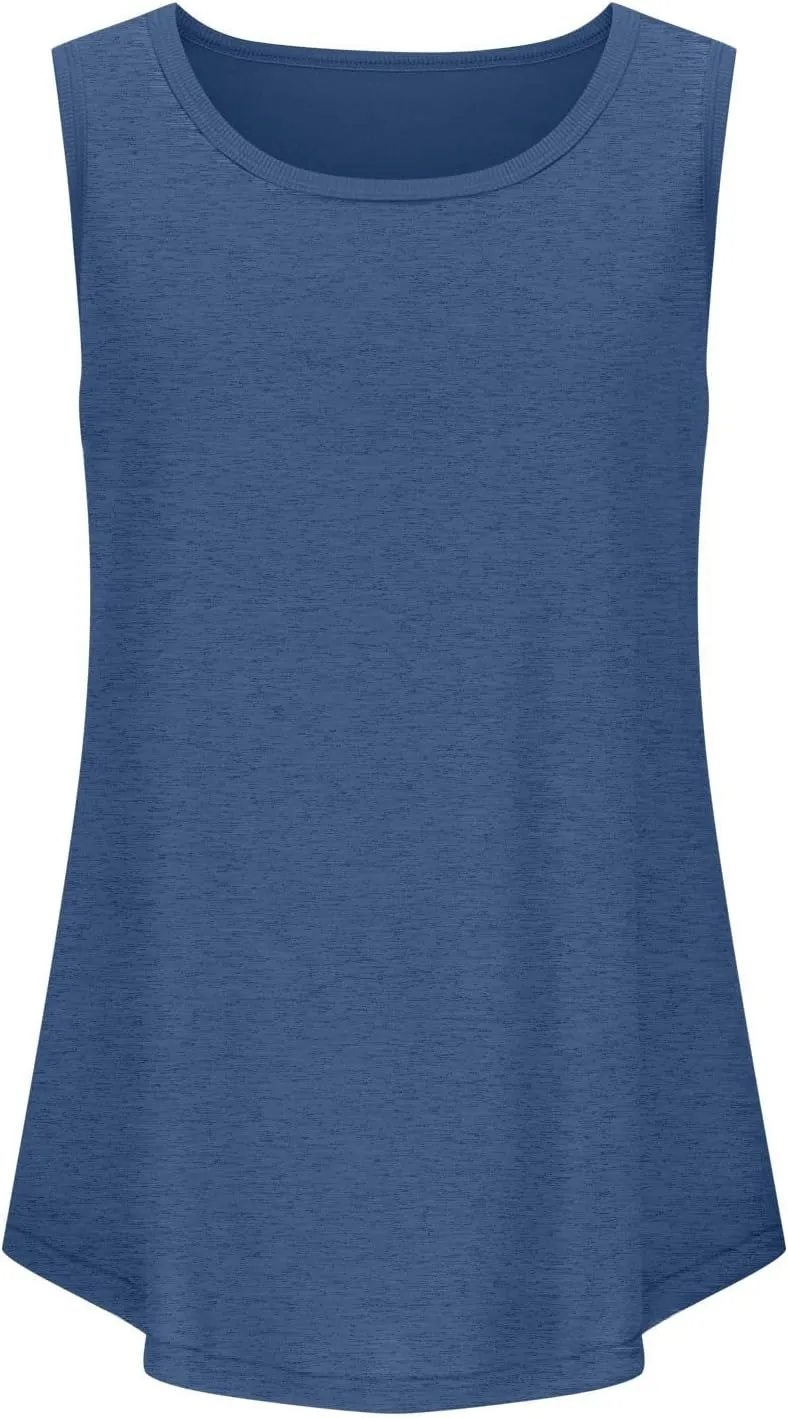 Borniu Womens Tank Tops Summer Loose Sleeveless Tops Scoop Neck Curved Hem Casual Flowy Shirt 2024 Outfits Clothes