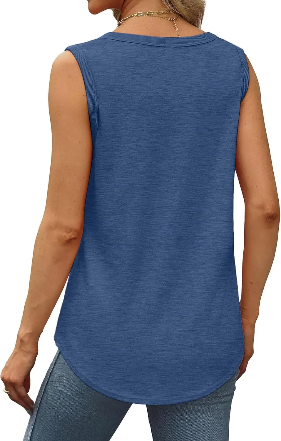 Borniu Womens Tank Tops Summer Loose Sleeveless Tops Scoop Neck Curved Hem Casual Flowy Shirt 2024 Outfits Clothes