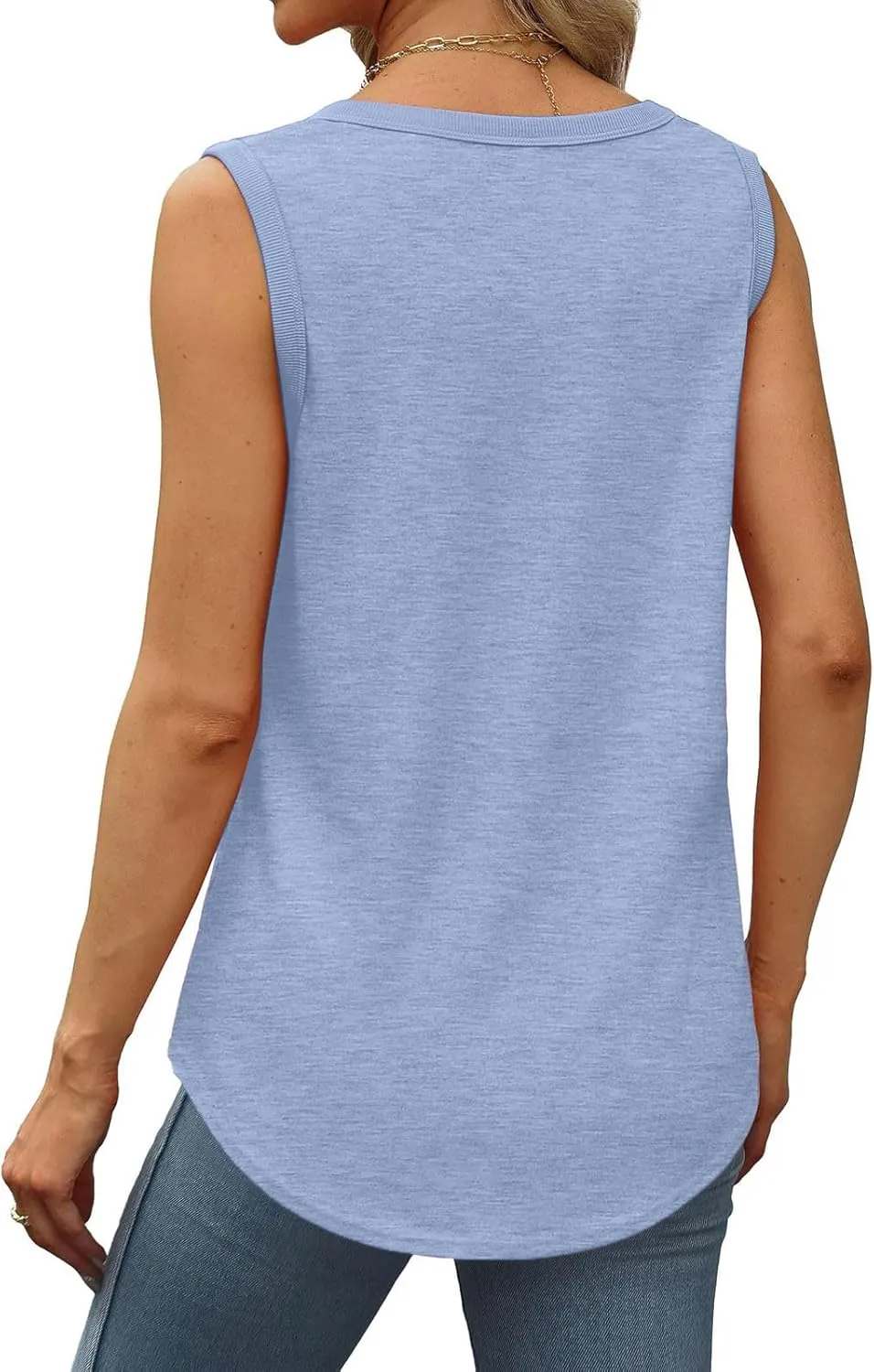 Borniu Womens Tank Tops Summer Loose Sleeveless Tops Scoop Neck Curved Hem Casual Flowy Shirt 2024 Outfits Clothes