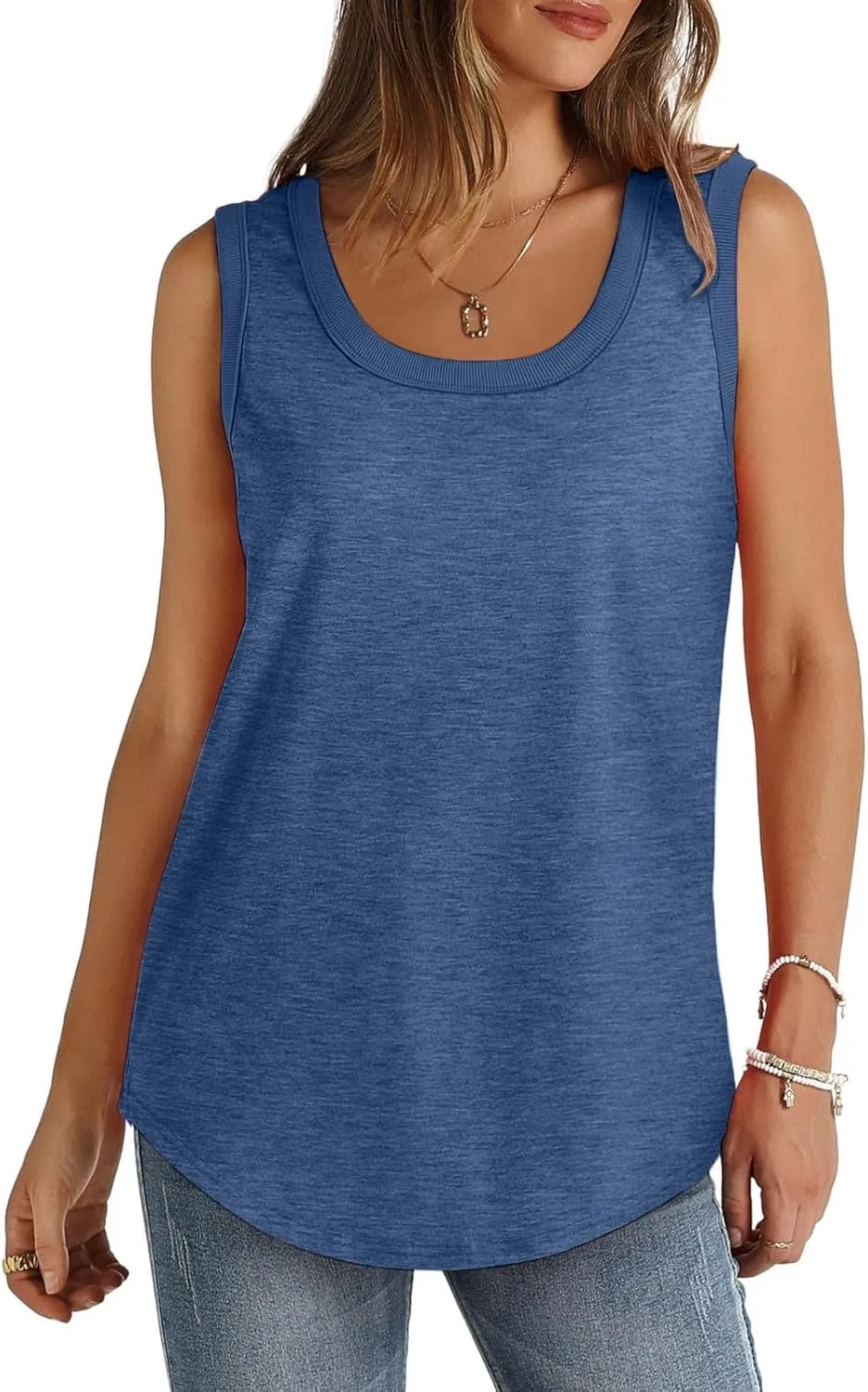 Borniu Womens Tank Tops Summer Loose Sleeveless Tops Scoop Neck Curved Hem Casual Flowy Shirt 2024 Outfits Clothes