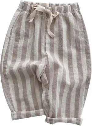 Boys' and Toddler Pull on Linen Pants Baby Striped Bloomer Trousers Elastic Basic Harem Joggers 0 Months 24 Month