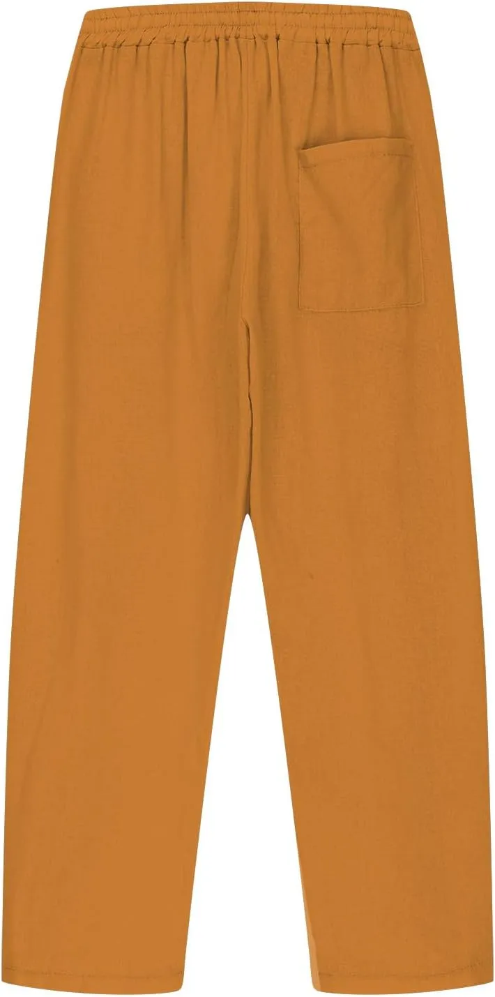 Boys Cotton Linen Harem Pants Drawstring Casual Cropped Trousers Lightweight Loose Beach Pants with Pockets 3-12 Y