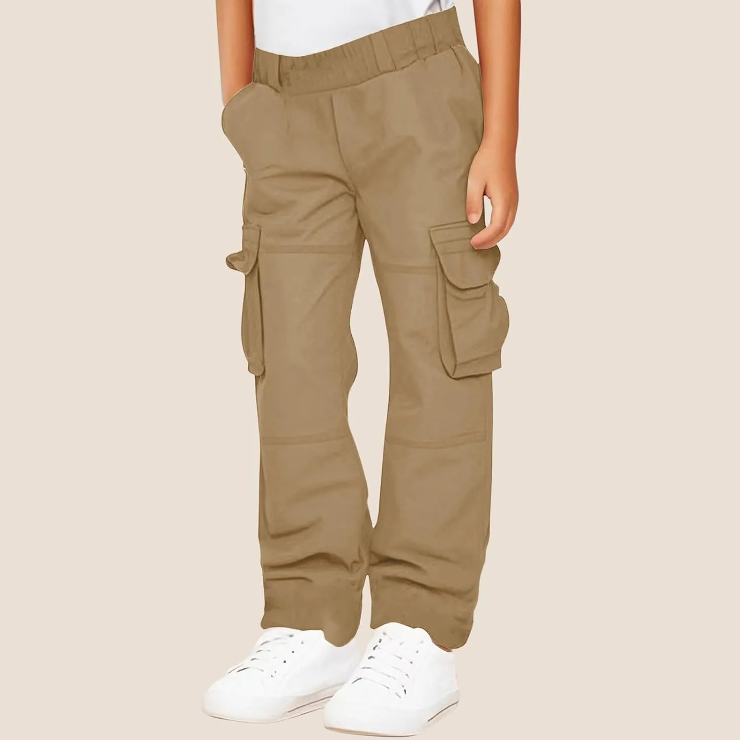 Boys Girls Cargo Pants Unisex Kids Casual Joggers Elastic Waisted Sweatpants for Teens Wide Leg Baggy Trousers