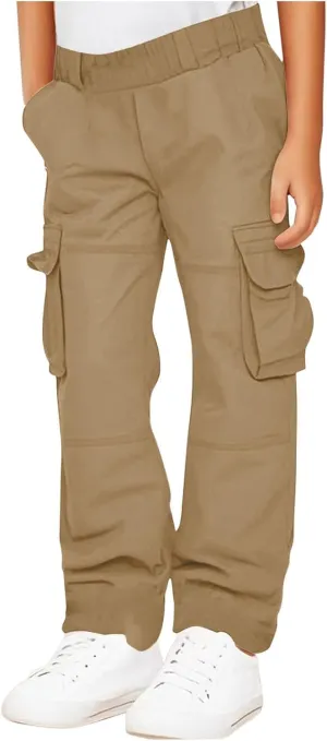 Boys Girls Cargo Pants Unisex Kids Casual Joggers Elastic Waisted Sweatpants for Teens Wide Leg Baggy Trousers