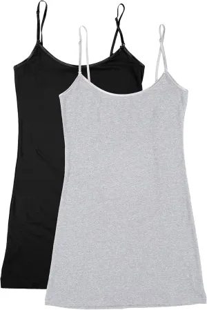 Bozzolo XT1002L Plus Size Adjustable Spaghetti Strap Trim Long Tank Top