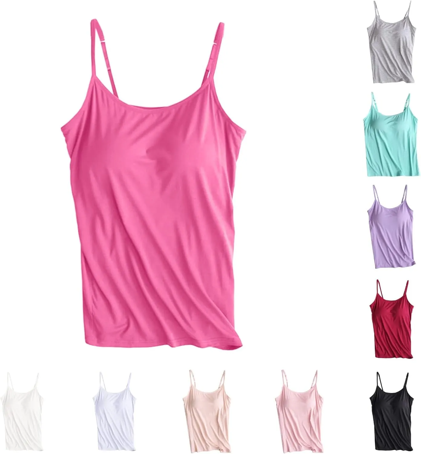 Built in Bra Tank Tops for Women 2025 Adjustable Spaghetti Padded Bra Camisole Basic Undershirts Yoga Camis Tops