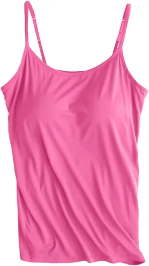 Built in Bra Tank Tops for Women 2025 Adjustable Spaghetti Padded Bra Camisole Basic Undershirts Yoga Camis Tops