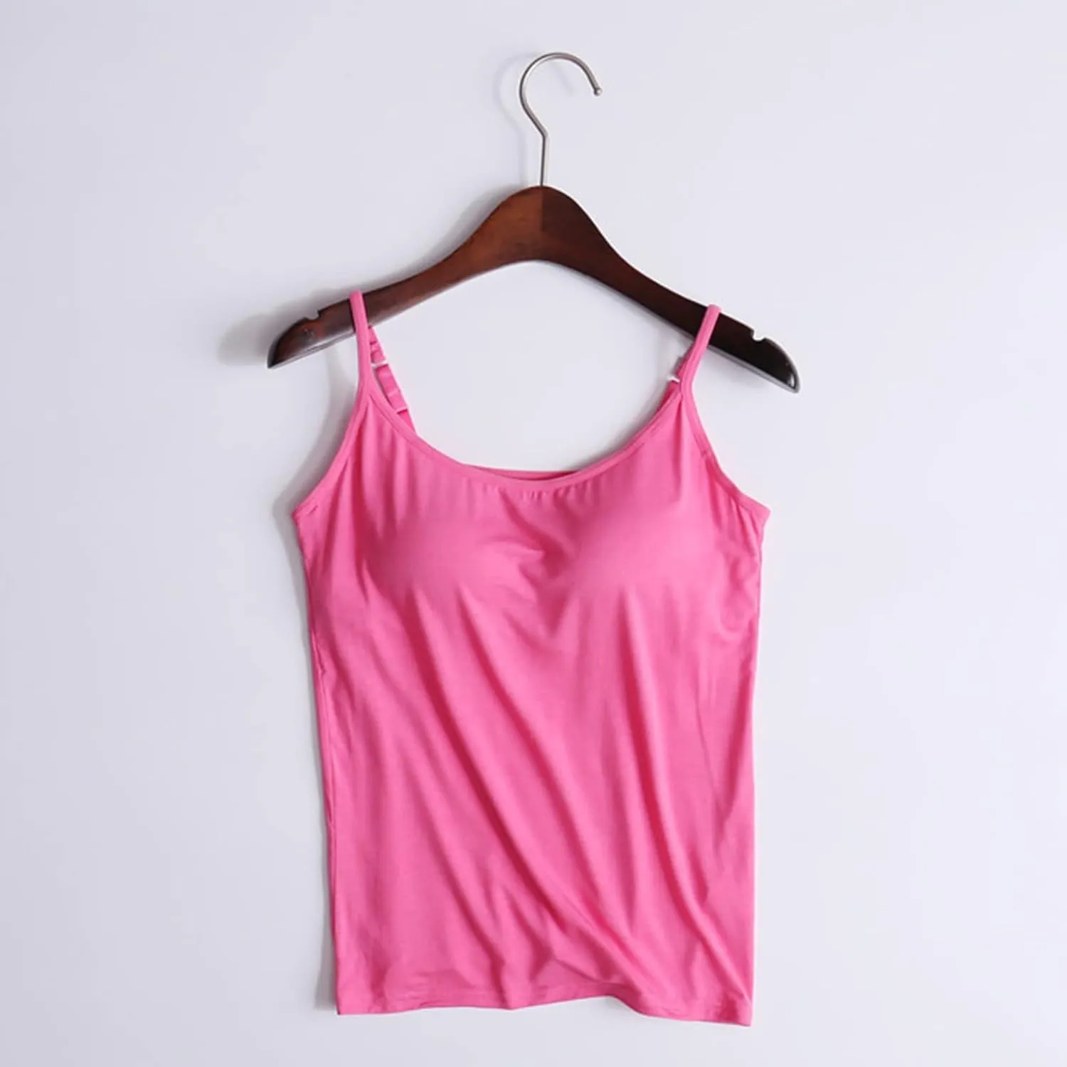 Built in Bra Tank Tops for Women 2025 Adjustable Spaghetti Padded Bra Camisole Basic Undershirts Yoga Camis Tops