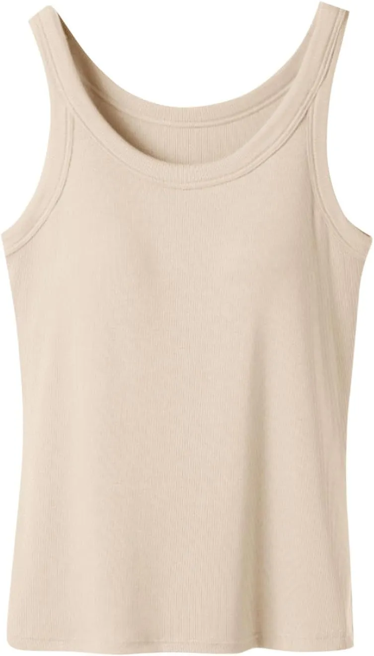 Built in Bra Tank Tops for Women 2025 Ribbed Knit Casual Slim-Fit Tops Crew Neck Sleeveless Summer Basic Tanks