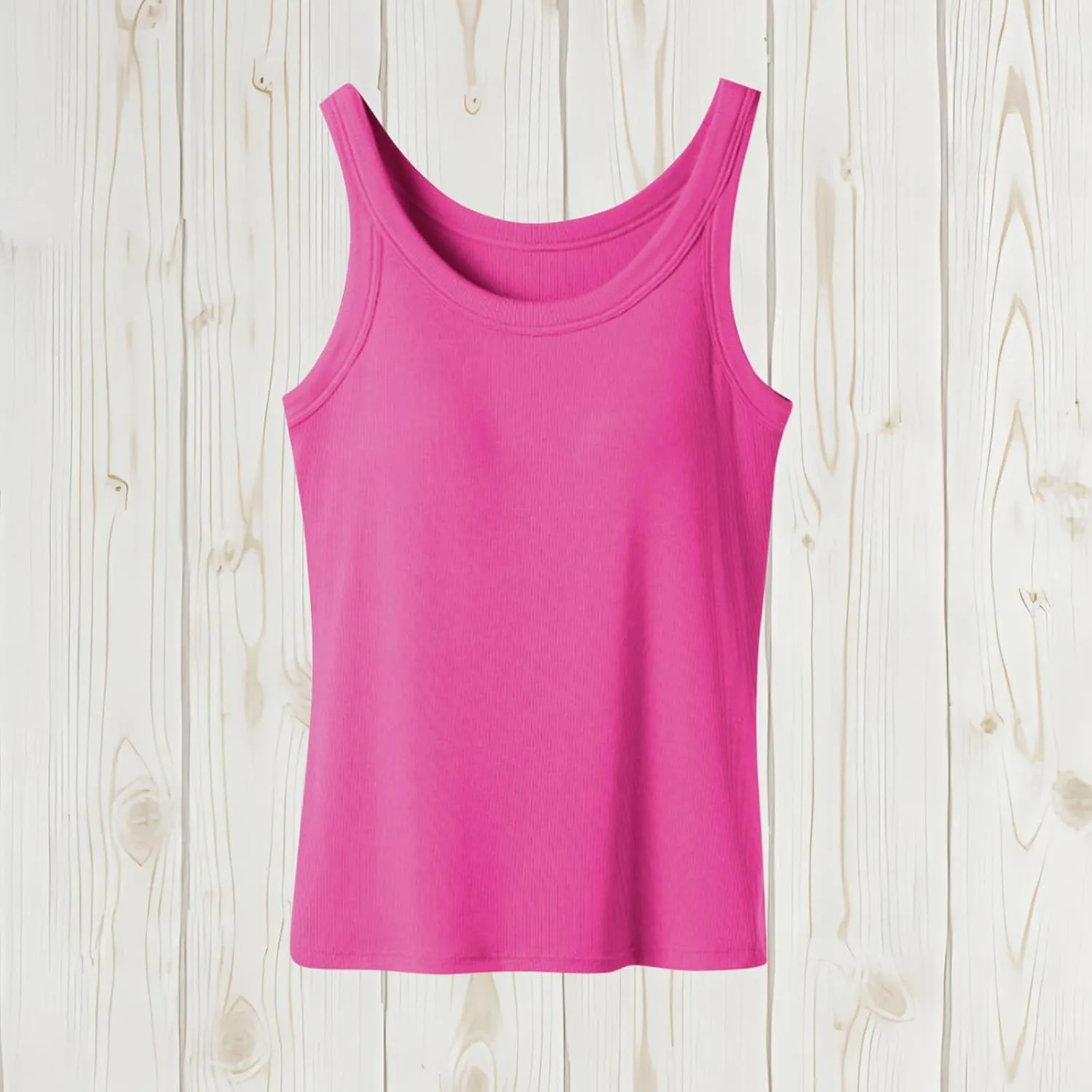 Built in Bra Tank Tops for Women 2025 Ribbed Knit Casual Slim-Fit Tops Crew Neck Sleeveless Summer Basic Tanks