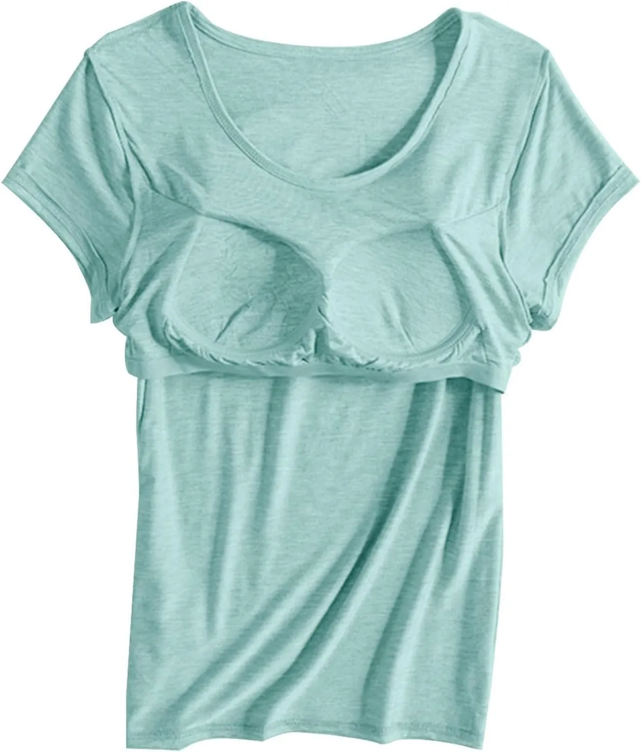 Built in Bra Tops for Women Plus Size Short Sleeve Tshirt Workout Sports Yoga T Shirt with Shelf Bra Pajama Top