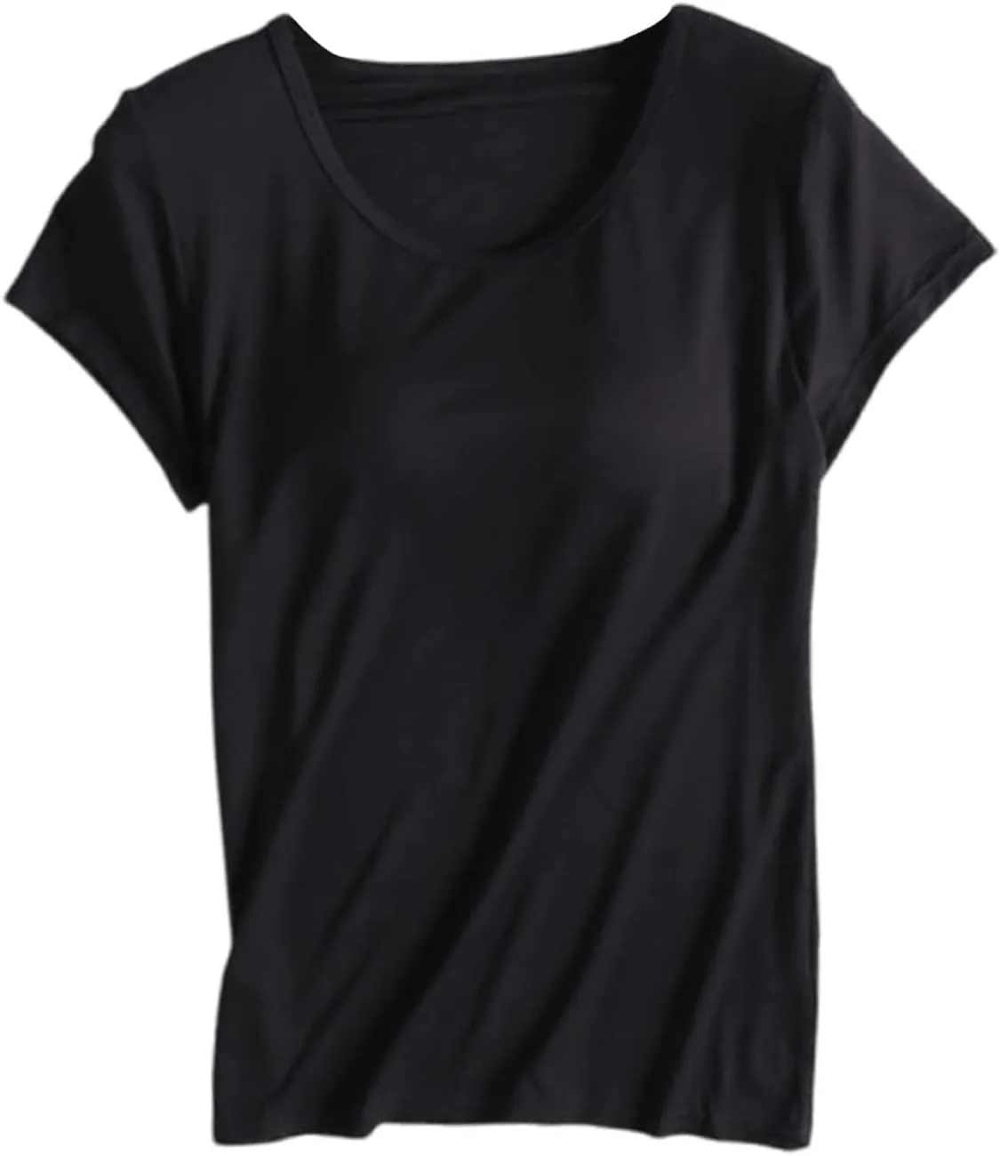 Built in Bra Tops for Women Plus Size Short Sleeve Tshirt Workout Sports Yoga T Shirt with Shelf Bra Pajama Top