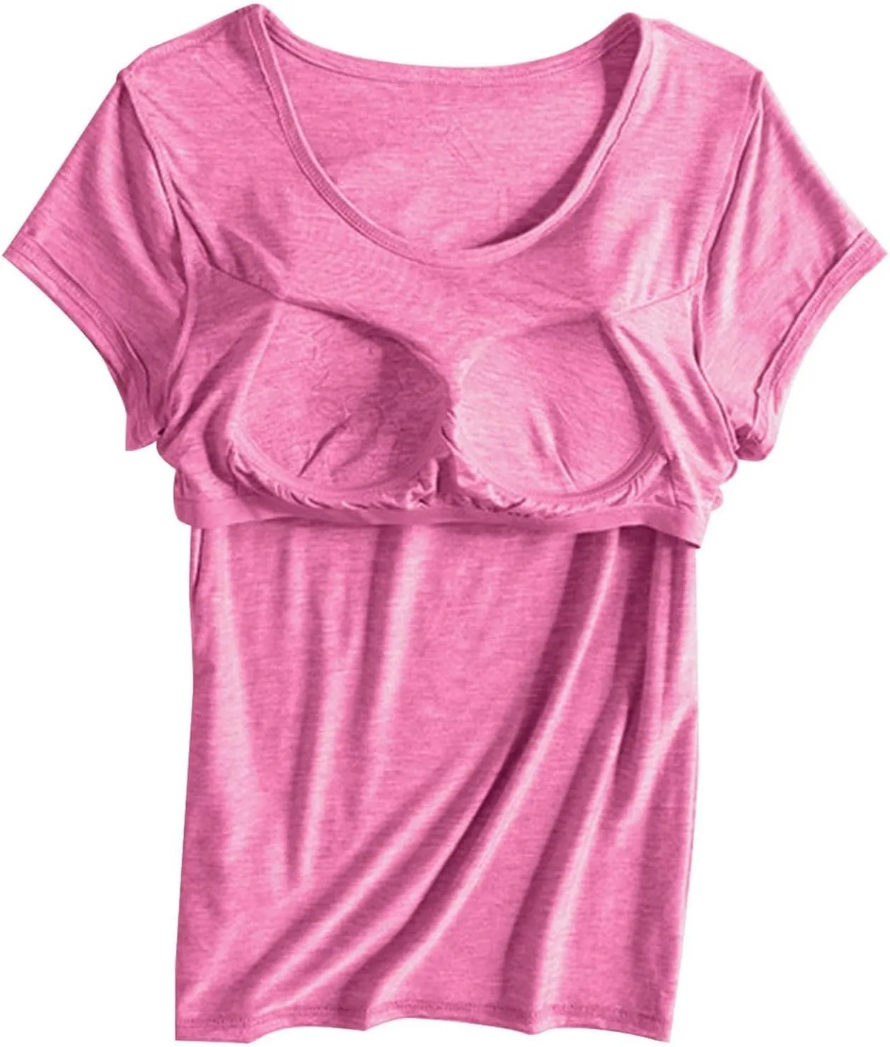 Built in Bra Tops for Women Plus Size Short Sleeve Tshirt Workout Sports Yoga T Shirt with Shelf Bra Pajama Top