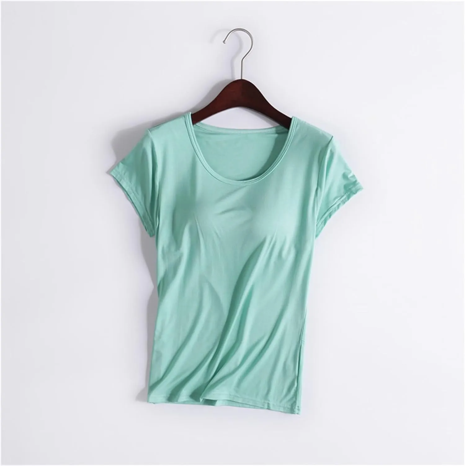Built in Bra Tops for Women Plus Size Short Sleeve Tshirt Workout Sports Yoga T Shirt with Shelf Bra Pajama Top